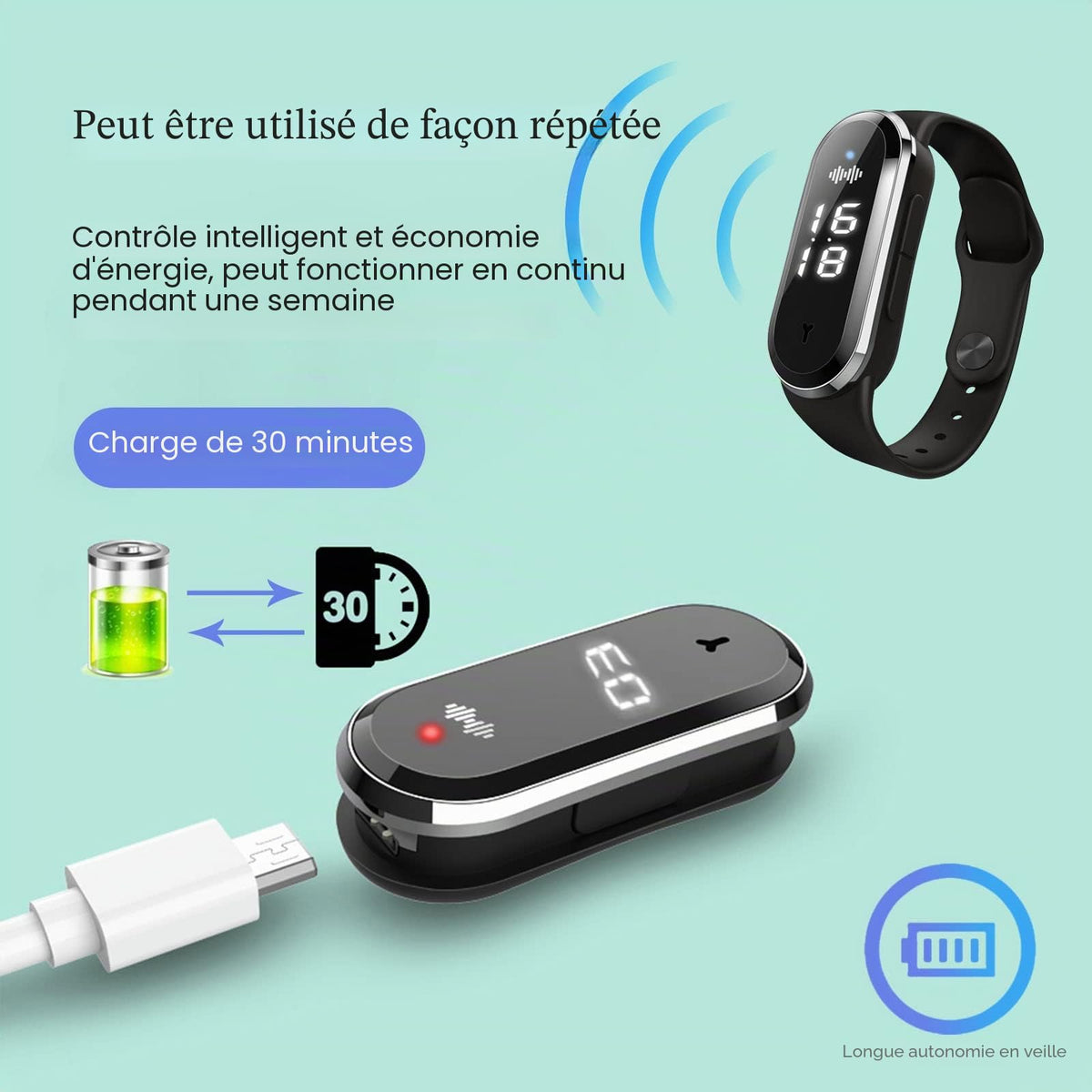 Montre Anti-Moustiques Ultrasons Connectée - Protection Famille ( Modèle Intelligent)